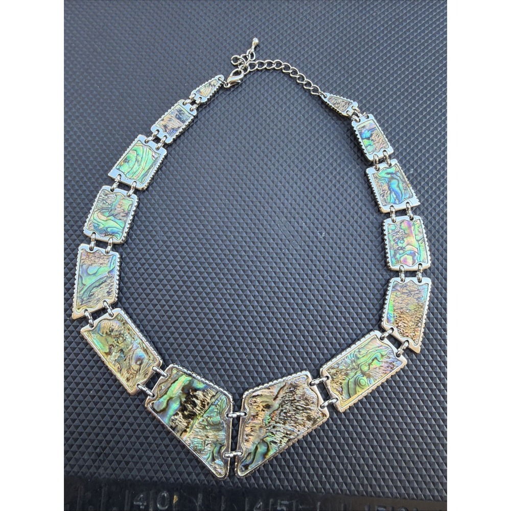 Abalone Shell Adjustable Collar Necklace Silver Tone Mother of Pearl Statement